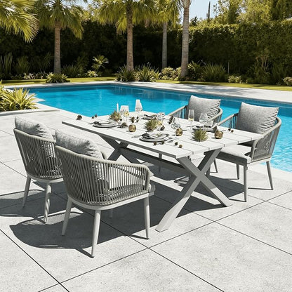 LayinSun 5 Pieces Outdoor Patio Dining Set, Aluminium Rectangular Dining Table and Wicker Rattan Chairs Set for Outside Backyard, Poolside
