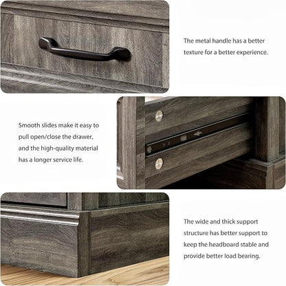 Tradare 3 Pcs Farmhouse Dresser and Nightstand Sets for Bedroom, 6 Drawer Dresser & Nightstand Set of 2, Rustic Wooden Chest of Drawers Wide Storage Organizer for Bedroom, Grey