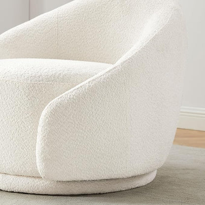 VANOMi Swivel Accent Chairs for Living Room, 34" Swivel Barrel Chair Oversized Armchairs Modern Boucle Reading Chairs for Bedroom, Corner, Apartment, Cream White