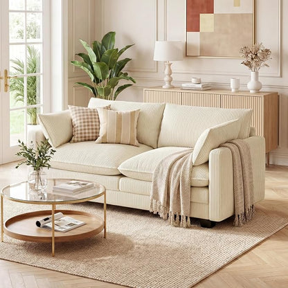 Gizoon 75” Small Cloud Loveseat Couches for Living Room, 2 Seater Love Seat Sofa with Comfy Deep Seat, Small Washable Couches with Removable Corduroy Cover for Apartment, Beige