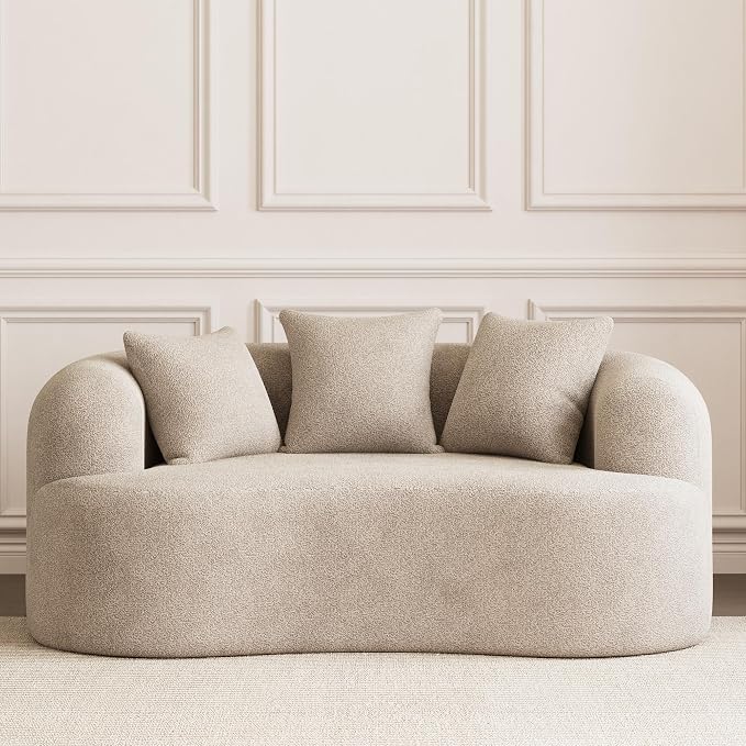 69" Curved Loveseat Sofa for Living Room, Modern Chenille Love Seat Cloud Couch, Luxury Plush Extra Deep Oversized Sofa for Small Spaces, Bedroom, Apartment‌, No Assembly Required, Light Brown