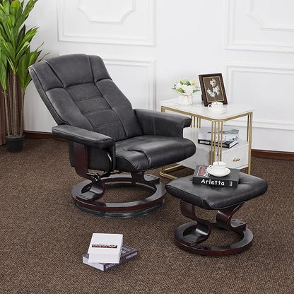 MCombo Manual Swivel Recliner with Ottoman, Chair Ottoman Set for RV Small Spaces, Living Room, Bedroom, Office 9019 4919 (Faux Leather, Dark Grey)