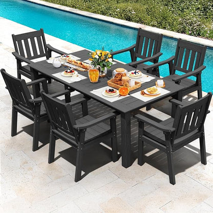 YEFU Patio Dining Chairs Set of 6: All Weather Outdoor Dining Chairs with Wide Curved Seat and Backrest - Outdoor Furniture Plastic for Outside Backyard/Garden/Porch/Deck 350lbs Capacity Black