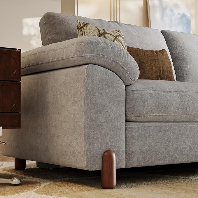 SITJOY Large Cloud Couch, 138" Wide 8 Seat V Shape with Console, Light Gray | Detachable and Washable Chenille Cover Sectional Sofas for Living Room, Deep Seat Wide Couch with Chaise, Storage Ottoman
