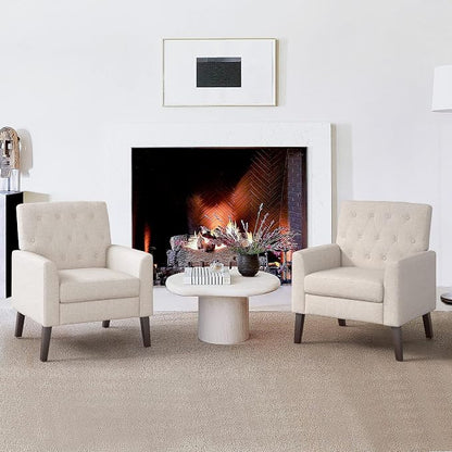 LUE BONA Linen Accent Chairs Set of 2 18.5" H, Comfy Living Room Chair with Arms, Upholstered Button Tufted Armchair, Modern Arm Chairs for Small Space, Living Room, Bedroom, Linen Color