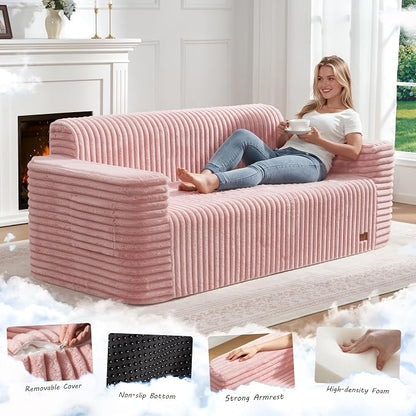 ZurNesfure Sofa Couch Cloud 3-Seater Memory Foam Couch with Pillow No Assembly Required, Modern Couch with Removable Washable Cover Boneless Sofas for Living Room Bedroom Apartment (Pink,3-Seater)