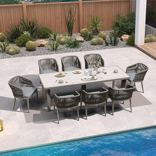 PURPLE LEAF 9 Pieces Outdoor Dining Set Aluminum Rattan Wicker Patio Furniture for Lawn Backyard Deck Grey
