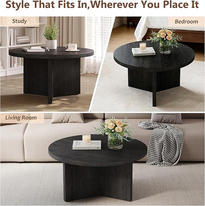 Luoxiao Round Coffee Table, 27.5" Modern Black Living Room Center Tables | Space-saving, Triangle Base w/ Anti Slip Feet for Stability, Circular Accent Table for Small Spaces, Apartment, Easy Assembly