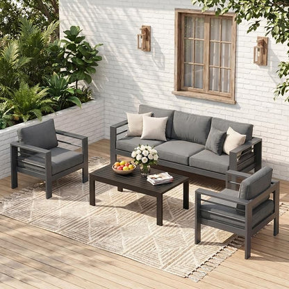 Solaste 5-Seaters Aluminum Outdoor Patio Furniture Set, Patio Sectional with 5" Thick Cushion, Outdoor Furniture with Coffee Table, Patio Sofa for Porch, Backyard, Deck, Yard, Dark Grey