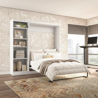 Bestar Pur Full Size Murphy Bed with Shelving Unit (84W) in White, Space-Saving Sleeping Arrangement for Multipurpose Bedroom