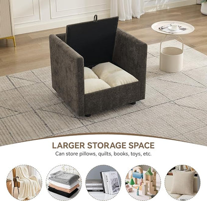 30" Cloud Modular Single Sofa Chair with Storage, Modern Upholstered Accent Chair Deep Seat, Chenille Reading Lounge Armchair for Living Room, Bedroom, Small Space, Brown