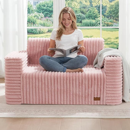 ZurNesfure Sofa Couch Cloud Loveseat, Memory Foam Couch with Pillow No Assembly Need, Modern Couch with deep seat and Washable Cover Boneless Sofas for Living Room Bedroom Apartment (Pink,Loveseat)