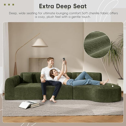 Christopher Knight Home Grelyn Modern Curved Modular Sectional Sofa, Wool Fabric Large Cloud Couch, 6-Seater L-Shaped Couch for Living Room, 3-Piece Lounge Sofa with Chaise,Fully Assembled,Olive Green