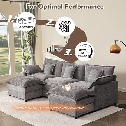 GOSUHI 108" U-Shaped Modular Cloud Couch, Deep Seat, Chenille Slate | Cloud Comfort, Couches for Living Room, Removable & Machine-Washable Covers, Movable Ottoman, Modular Sectional Sofa