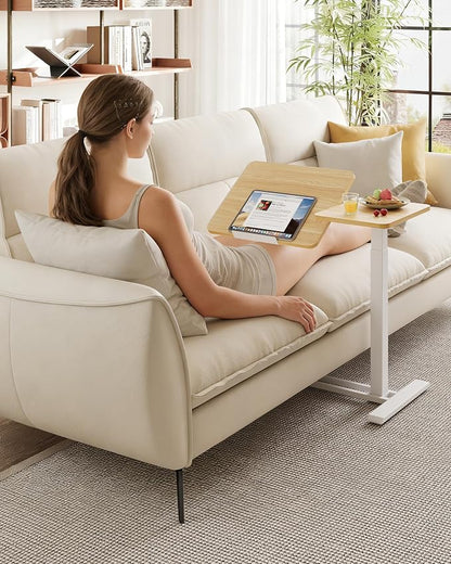 SANODESK Small Rolling Overbed Table Adjustable Height with Wheels, Mobile Laptop Desk with Tilting Desktop, Portable Computer Workstation for Home Office, Classroom, Bedside, Maple