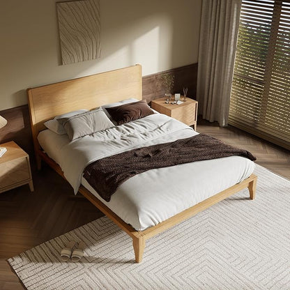 Merax King Size Bamboo Platform Bed, Mid-Century Modern Bed Frame with Tall Headboard, Solid Sustainable Bedframe King-Size, Wood Slat Support, No Box Spring Needed, Easy Assembly, Natural