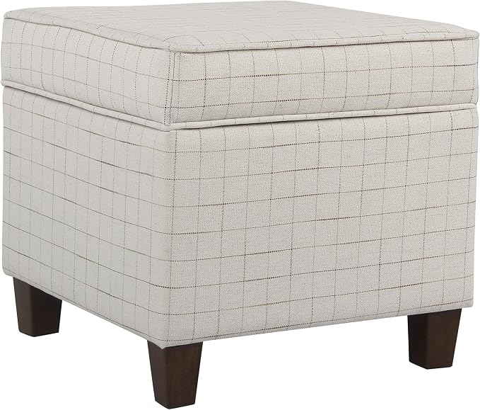 HomePop Home Decor | K7342-F2236 | Classic Square Storage Ottoman with Lift Off Lid | Ottoman with Storage for Living Room & Bedroom, Natural Windowpane, White Natural Stripes Large