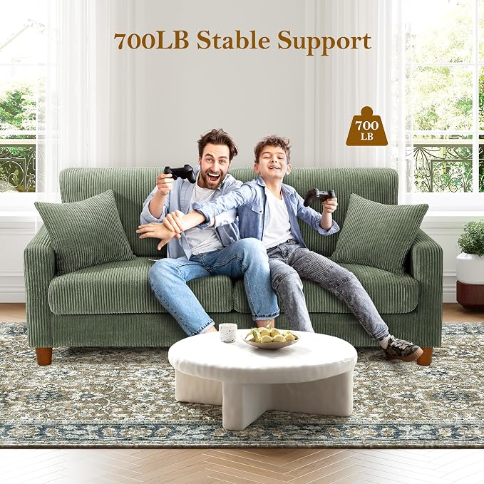 Kidirect 70in Corduroy Couch, Sofas for Living Room No Tool Assembly, Comfy Couches for Living Room 21in Deep Seats, Oversized Loveseat Sofa with 2 Pillows, 3 Seater Couch for Bedroom, Oliver Sofa