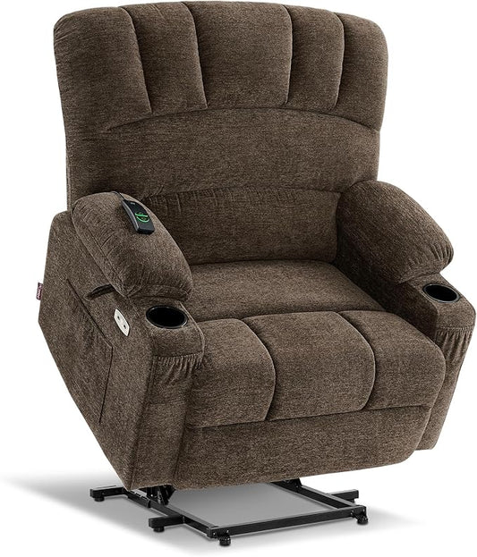 MCombo Power Lift Recliner Chair for Elderly, Lift Chair with Heat and Massage, Extra Wide Lift Recliner for Big People, Fabric R7096 (Medium-Wide, Coffee)