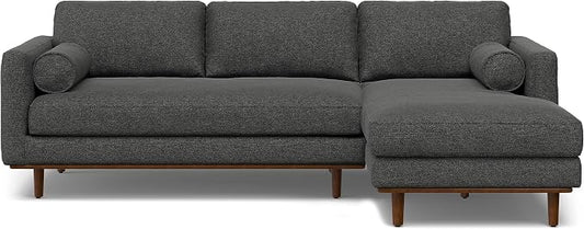 SIMPLIHOME Morrison Right Sectional Sofa in Woven-Blend Recycled Polyester Fabric, Charcoal Grey, 102-inches Wide, L-Shaped Couch with Right Chaise for the Living Room and Family Room
