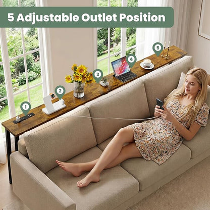 GRLEAF 78" Sofa Table with Built-in Power Strip (2 AC Outlets & 2 USB Ports) – 4.9ft Power Cord, Metal Frame, Easy Assembly, Long Couch Table Behind Sofa, Living Room and Home Office | Rustic Brown
