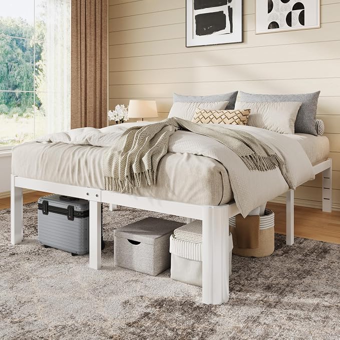 Allewie Metal Full Size Bed Frame, 14 Inch 3500LBS Heavy Duty Platform Bed with Rounded Corner & Under Bed Storage, No Box Spring Needed, Noise Free, Easy Assembly, White