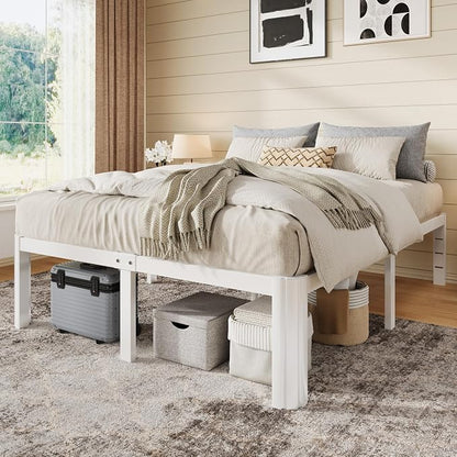 Allewie Metal Full Size Bed Frame, 14 Inch 3500LBS Heavy Duty Platform Bed with Rounded Corner & Under Bed Storage, No Box Spring Needed, Noise Free, Easy Assembly, White