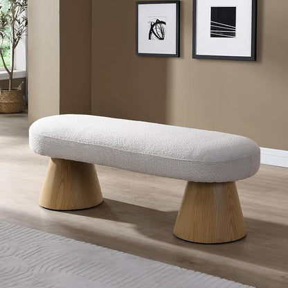 Virubi 49" Upholstered Dining Bench Boucle Ottoman, End of Bed Entryway Benches, Modern Dining Bench Shoe Stool for Indoor Bedroom Living Dining Room 300 LBS Weight Capacity (49" Beige)