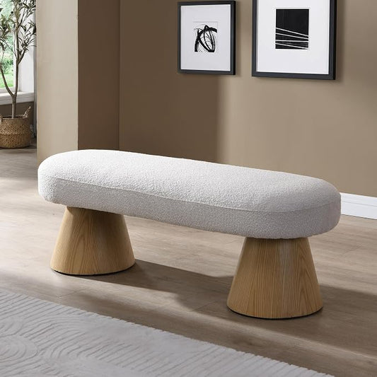 Virubi 49" Upholstered Dining Bench Boucle Ottoman, End of Bed Entryway Benches, Modern Dining Bench Shoe Stool for Indoor Bedroom Living Dining Room 300 LBS Weight Capacity (49" Beige)