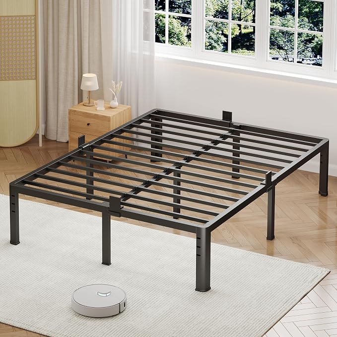 NKZ 14 Inch Queen Bed Frame, Sturdy Metal Platform with Round Corner Legs, 3,500 lbs Heavy Duty Steel Slat Support, Easy Assembly, Noise Free, No Box Spring Needed