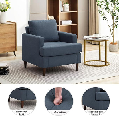 Weture Mid-Century Accent Chair,Modern Linen Fabric Armchair for Living Room,Comfy Upholstered Reading Accent Chairs for Bedroom,Single Sofa Chair with Wood Legs (Blue Grey, 2 Pack)