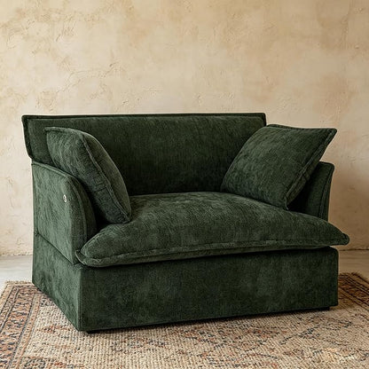 ERYE 47" Chenille Upholstered Accent Chair Wide Seat Armchair for Living Room Bedroom, Modern Upholstered Armchair W/ 2 Pillows and USB-C Ports for Home Apartment Office