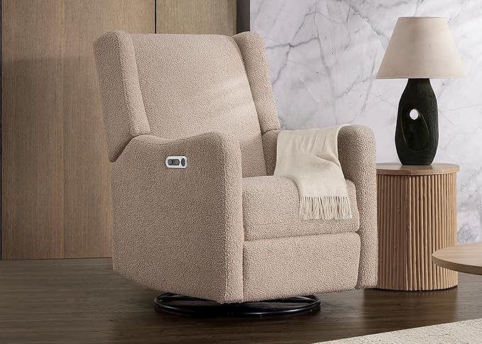 Delta Children Mercer Electronic Power Recliner and Swivel Glider with USB-A and Type-C Ports - Greenguard Gold Certified - Stain-Resistant Performance Fabric is Oeko-TEX Standard 100 Certified, Sand