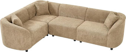 Merax 104" L-Shaped Curved Sofa, Comfy Upholstered Sectional Couch with Extra Deep Seats, Boucle Sofa for Living Room Apartment Office, Camel