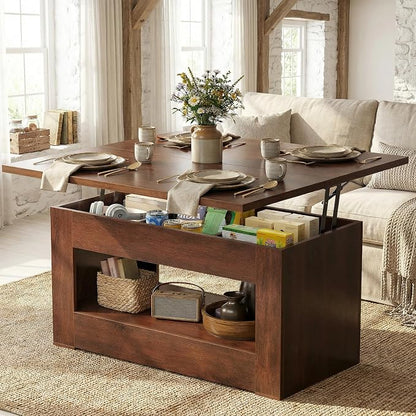 UNIQUITE 40" Lift Top Coffee Table, 4 in 1 Multi-Function Lift Coffee Tables with Storage and Hidden Compartment, Convertible Wood Coffee Tables to Dining Table for Living Room, Walnut