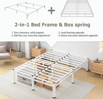 NKZ Full Size Bed Frame 14 Inch, Metal Bed Frame & Box Spring 2 in 1 Platform with Round Corner Legs, 4000lbs Weight Capacity Reinforced Metal Frame, Headboard Hole, Noise-Free, Easy Assembly