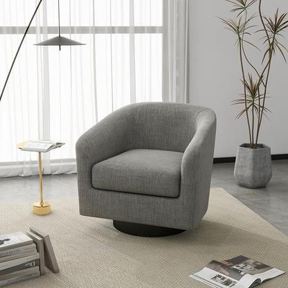 360° Swivel Accent Chair, Fabric Barrel Club Chair Upholstered Armchair for Living Room, Round Arm Chair Bedroom Single Sofa Reading Seat - Flax Gray