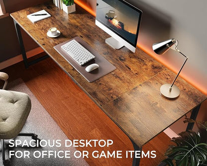Huuger Computer Desk, 80 Inch Office Desk, Gaming Desk with Storage, Writing Desk Work Desk for Home Office, Study, Long Simple Desk, Large Legroom, Metal Frame, Rustic Brown