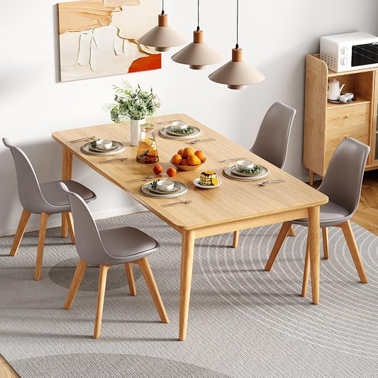 VECELO Dining Chairs Set of 4, Mid-Century Modern Kitchen & Dining Room Chairs, PU Leather Upholstered Seat, Solid Wood Legs, Armless, Non-Slip Feet, Grey