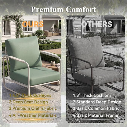 3 Pieces Aluminum Outdoor Patio Conversation Set, 6" Cushions & Coffee Table, All-Weather Rust-Resistant Frame for Porch Garden Backyard, White