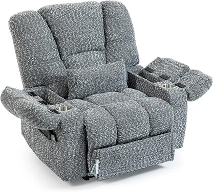 JIKFRIMA Big Man Recliner 500lbs Power Lift Recliner Chair for Big Tall Elderly Adults Oversized Lay Flat Lift Recliner with Extended Footrest,Heat Massage,Flip Arm Storage Cup Holders,USB Type C