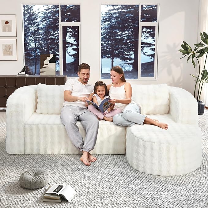 Hobestluk Modular Sectional Sofa Couches L-Shape Couch 3 Seat Modular Sofa Memory Foam Sectional Couches for Living Room, Cloud Couch (Round Eider White, 96", Right Hand Facing)