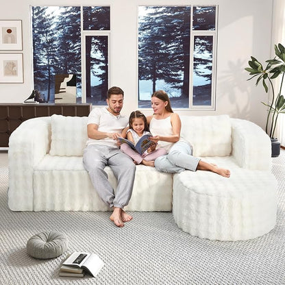 Hobestluk Modular Sectional Sofa Couches L-Shape Couch 3 Seat Modular Sofa Memory Foam Sectional Couches for Living Room, Cloud Couch (Round Eider White, 96", Right Hand Facing)