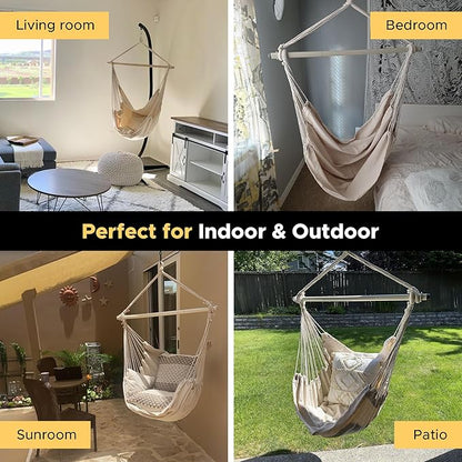 ADVOKAIR Hammock Chair Swing, Heavy-Duty Hanging Rope Swing Seat Supports 500 Lbs, Ideal for Outdoor Patio, Backyard, Porch, Deck & Indoor Bedroom Use