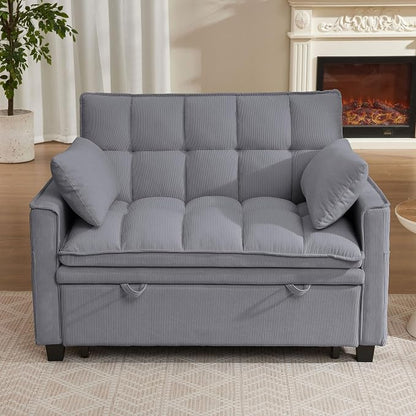 Sleeper Sofa with Pull Out Couch Bed, 48.43" Convertible Pull-Out Sofa Bed Chair, 3-in-1 Futon Couch with Reclining Backrest and Side Pockets for Living Room Bedroom Apartment, Light Grey