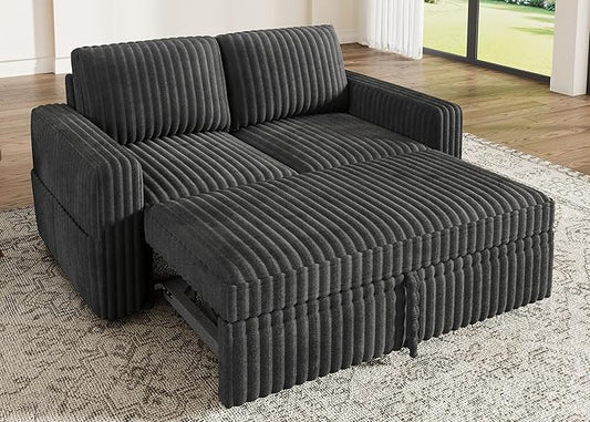 HONBAY Modular Pull Out Sofa Bed,Corduroy Loveseat, Couches for Living Room,Dark Grey