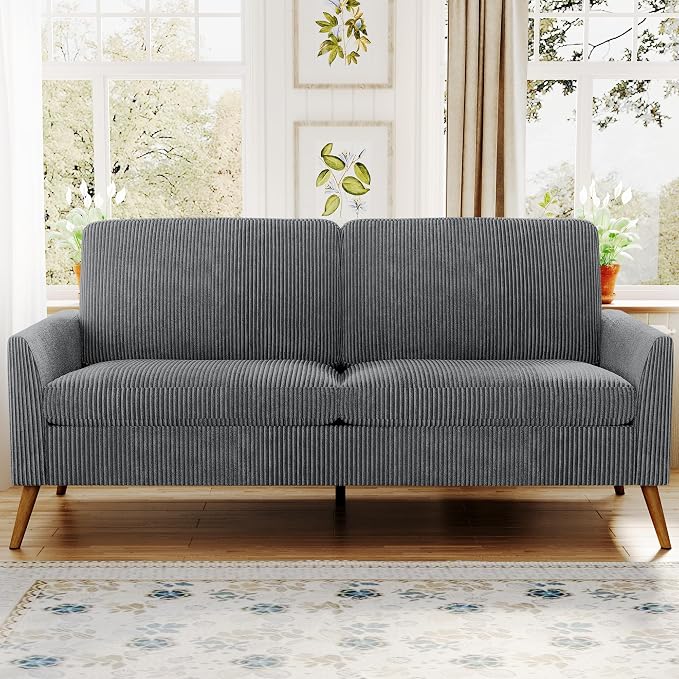 68" Loveseat Sofa, Comfy Grey Corduroy Couches for Living Room, Mid Century Modern Love Seat Sofa, Tool-Free Setup Small Couches for Bedroom Office