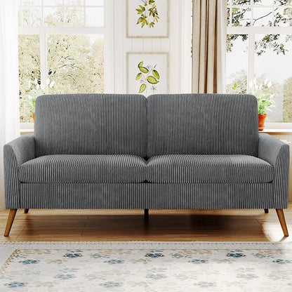 68" Loveseat Sofa, Comfy Grey Corduroy Couches for Living Room, Mid Century Modern Love Seat Sofa, Tool-Free Setup Small Couches for Bedroom Office