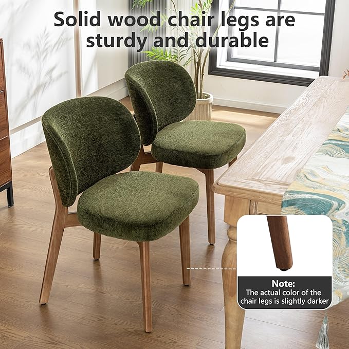 YOUNIKE Dining Chairs Set of 6 Modern Kitchen Dining Room Chairs Green | Chenille Fabric Upholstered Armless Side Accent Chair with Back Wide Padded Seat Wooden Leg for Kitchen Dining Living Room