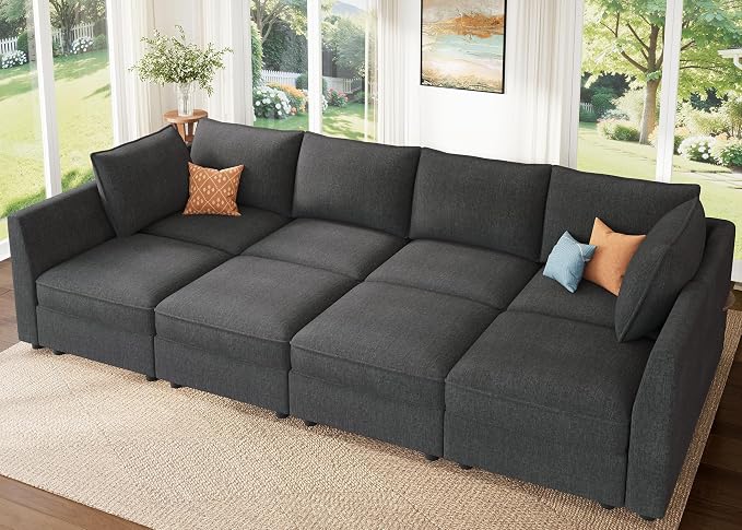 HONBAY Modular Sofa Sectional Sleeper Couch with Storage Seat Reversible Sectional Sleeper Couch Modular Sofa - Snowflake Velvet Grey